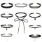 Set 10 coliere choker, GOGOU&reg;, Catifea, Negru