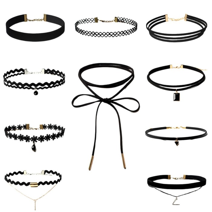 Set 10 coliere choker, GOGOU&reg;, Catifea, Negru
