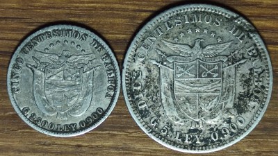 Panama - set raritati argint 0.900 - 5 + 10 centesimos 1904 - an unic de batere foto