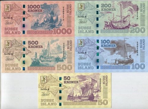 !!! BUSSE ISLAND = FANTASY NOTES = SET 50 100 200 500 1000 Kroner 2017 - UNC
