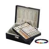 Set Cutie de bijuterii, 2 etaje, neagra, cu cheita, design rafinat, 23x17.5x9cm, cadou Bratara energetica aromaterapie, 7 Chakre, roca vulcanica