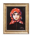 Cumpara ieftin Tablou pictat manual inramat, Fetita cu basma rosie, 30x25cm ulei panza, reproducere Nicolae Grigorescu