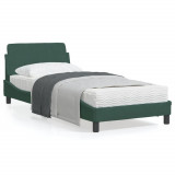VidaXL Cadru de pat cu tăblie, verde &icirc;nchis, 90x200 cm, catifea