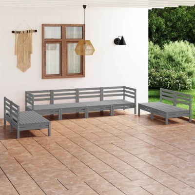 vidaXL Set mobilier de grădină, 8 piese, gri, lemn masiv de pin 3082574 foto