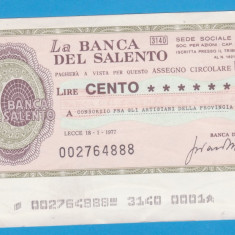 (1) CEC BANCAR ITALIAN - LA BANCA DEL SALENTO - 100 LIRE, LECCE 1977