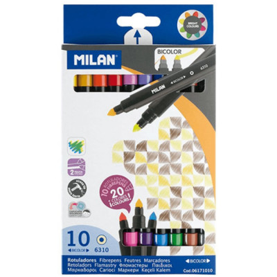 Carioci cu Doua Capete MILAN, 10 Carioci cu 20 Culori, Carioci Multicolore, Carioci pentru Copii, Carioci de Desenat, Carioci cu Doua Capete pentru De foto