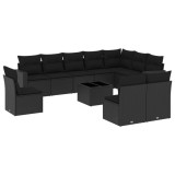 Cumpara ieftin Set canapele de gradina cu perne, 11 piese, negru, poliratan