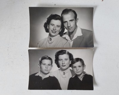 Lot 2 fotografii vechi de familie, marcate (stantate) FENYSZGV, anii 40, 9x14cm foto