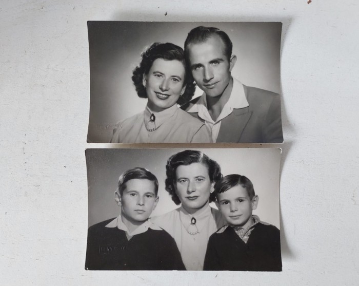 Lot 2 fotografii vechi de familie, marcate (stantate) FENYSZGV, anii 40, 9x14cm