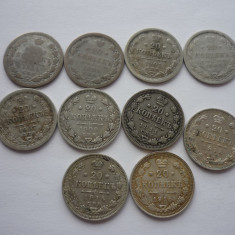 20 KOPEICI 1884, 1893, 1901, 1904, 1907, 1909, 1911, 1913, 1914, 1915 ARGINT LOT