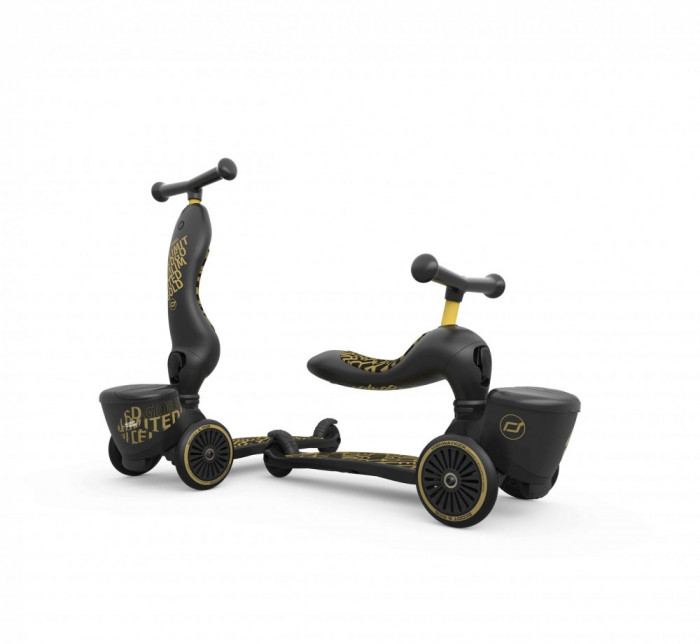 Trotineta copii cu sezut, suport jucarie, transformabila 2in1, HighwayKick 1 Lifestyle Black Gold Limited, 1-5 ani, pana la 50 kg, Scoot Ride