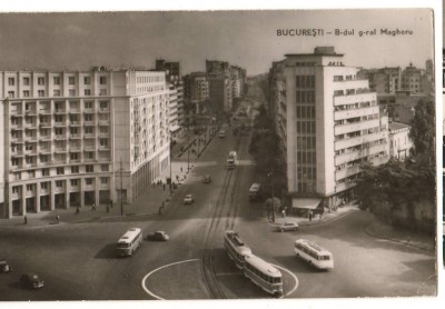 CPIB 15706 CARTE POSTALA - BUCURESTI. BULEVARDUL GH. MAGHERU TRAMVAI AUTOBUZ RPR foto