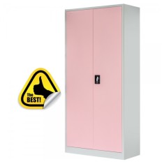 Fiset dulap metalic 4 polite+baza, 180x80x35 cm, 60 kg/polita, usi color roz, dulap metalic neasamblat
