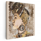 Tablou acuarela femeie africana cu turban maro 2061 Tablou canvas pe panza CU RAMA 60x60 cm