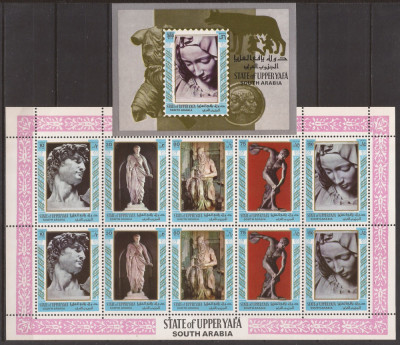 ARABIA DE SUD ( UPPER YAFA )1967 ARTA / SCULPTURA ( bloc dt. + colita ndt.) MNH foto