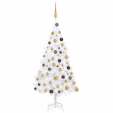Pom de Crăciun artificial cu LED-uri/globuri alb 120 cm PVC