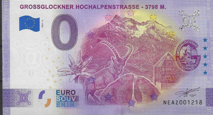!!! RAR : 0 EURO SOUVENIR - AUSTRIA , GROSSGLOCKNER - 2021.2 - UNC/ CEA DIN SCAN