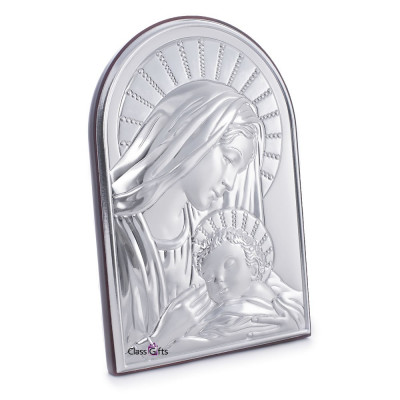 Maica Domnului si Iisus Lucrata pe Foita de Argint 925 11.5x17cm COD: 339 foto