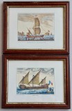 Peisaje marine - 2 tablouri cu rama, reproduceri dupa vechi litografii italiene 27x21cm