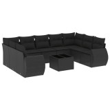 Cumpara ieftin Set canapele de gradina cu perne, 10 piese, negru, poliratan