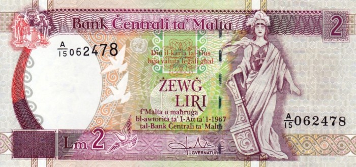 MALTA 2 lire (1967-1994) aXF!!!