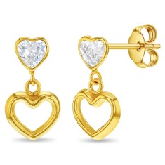 Cercei Copii din Aur 14K, model Heart to Heart Dangle