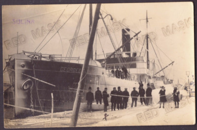 3487 - SULINA, Harbor &amp;amp; ship, Romania - old postcard, real Photo - used foto