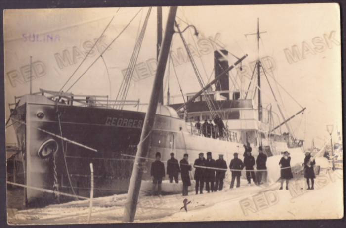 3487 - SULINA, Harbor &amp; ship, Romania - old postcard, real Photo - used