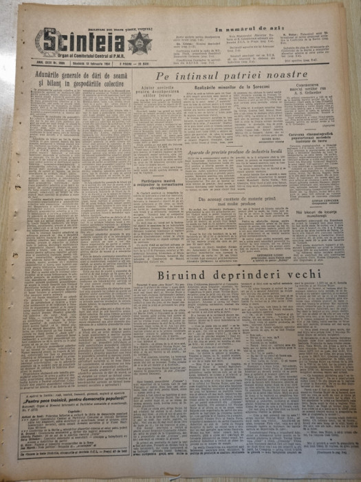 scanteia 13 februarie 1954-minerii din serecani,bilantul gospodariilor colective