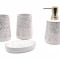 Set accesorii pentru baie savoniera, dozator sapun, 2 pahare, ceramica, alb