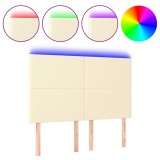 Cumpara ieftin Tablie de pat cu LED, crem, 144x5x118/128 cm, piele ecologica