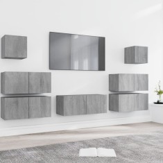 vidaXL Set comode TV, 7 piese, gri sonoma, lemn compozit