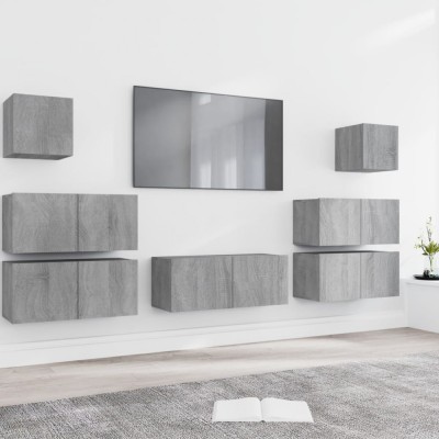 vidaXL Set comode TV, 7 piese, gri sonoma, lemn compozit foto