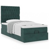 Gossi cadru de pat otoman cu saltele, catifea verde inchis 90x200cm