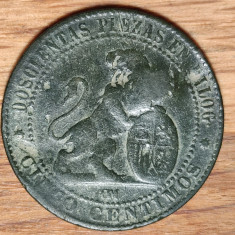 Spania - moneda de colectie istorica - 5 / cinco centimos 1870 OM - bronz !