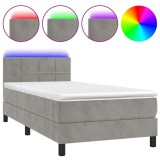 Cumpara ieftin Pat continental cu saltea &amp; LED, gri deschis, 80x200 cm catifea