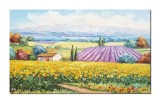 Cumpara ieftin Tablou living 100x60cm peisaj cu floarea soarelui si lavanda pictat manual, Colt de rai, ulei pe panza, Valentin Pop