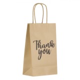 Pungă Cadou Kraft, Imprimeu Negru &quot;Thank You&quot;, Dimensiuni 13.5x8x23cm, M&acirc;nere Scurte H&acirc;rtie Maro