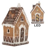 Cumpara ieftin Casuta Turta Dulce polirasina maro alba, led 13x9x20 cm
