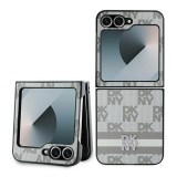 Husa piele Samsung Galaxy Z Flip6 DKNY Leather Chequered Pattern Printed Stripes, bej, DKHCZF6PCPTSSE