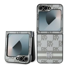 Husa piele Samsung Galaxy Z Flip6 DKNY Leather Chequered Pattern Printed Stripes, bej, DKHCZF6PCPTSSE foto
