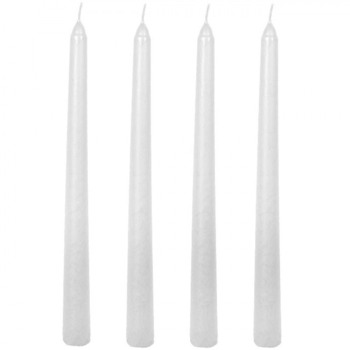 Set Lum&acirc;nări Sfeșnic, Model Decorativ, Alb, 4 Bucăți, Parafină, 2x25cm