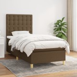 vidaXL Pat box spring cu saltea, maro &icirc;nchis, 90x190 cm, textil
