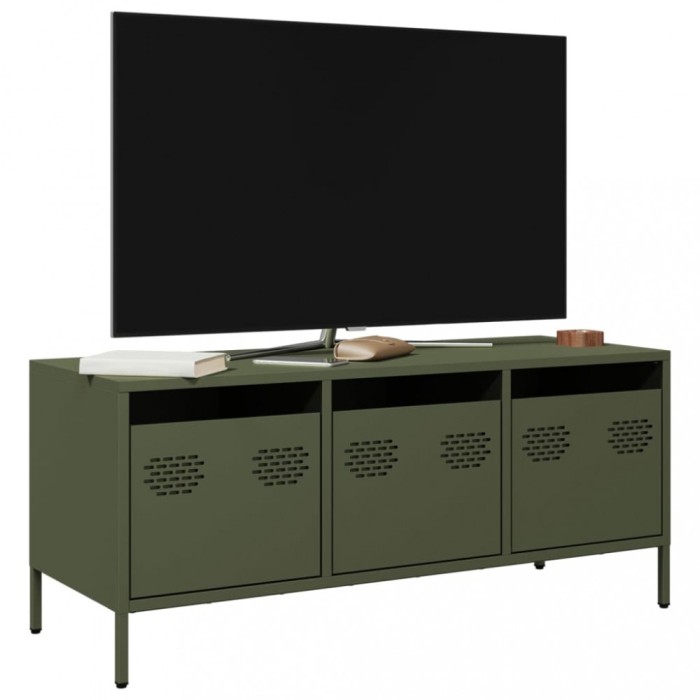 Gossi dulap tv, verde masliniu, 101,5x39x43,5cm, otel laminat la rece