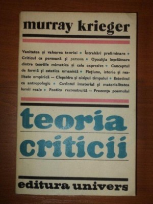 TEORIA CRITICII-MURRAY KRIEGER foto