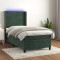 vidaXL Pat continental cu saltea și LED verde &icirc;nchis 80x200 cm catifea 3139592