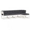 Set canapele de gradina cu perne 5 piese alb lemn masiv de pin