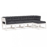 Set canapele de gradina cu perne 5 piese alb lemn masiv de pin