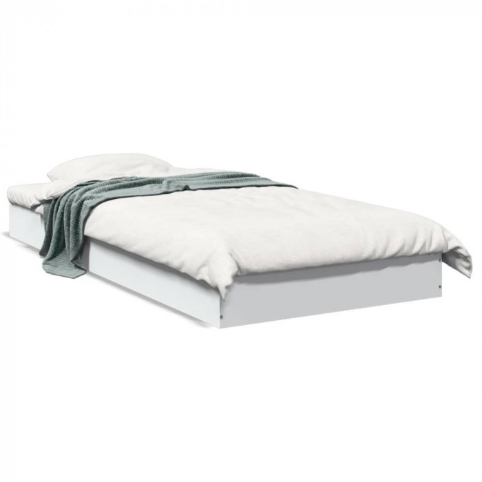 vidaXL Cadru de pat, alb, 75x190 cm, lemn prelucrat