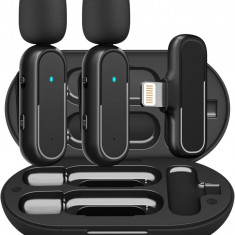 Set Microfon Lavaliera profesionala Wireless ICIDRA tip K63, cu 2 receptori, portabil,pentru smartphone, tableta, compatibil cu sistemul IOS
